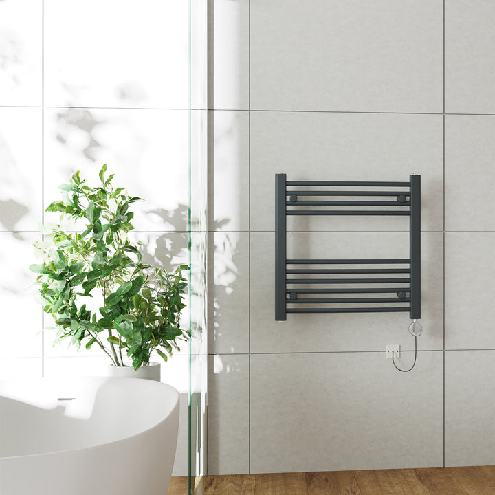 Zennor - Anthracite Electric Towel Rail H600mm x W600mm Curved 300w Thermostatic