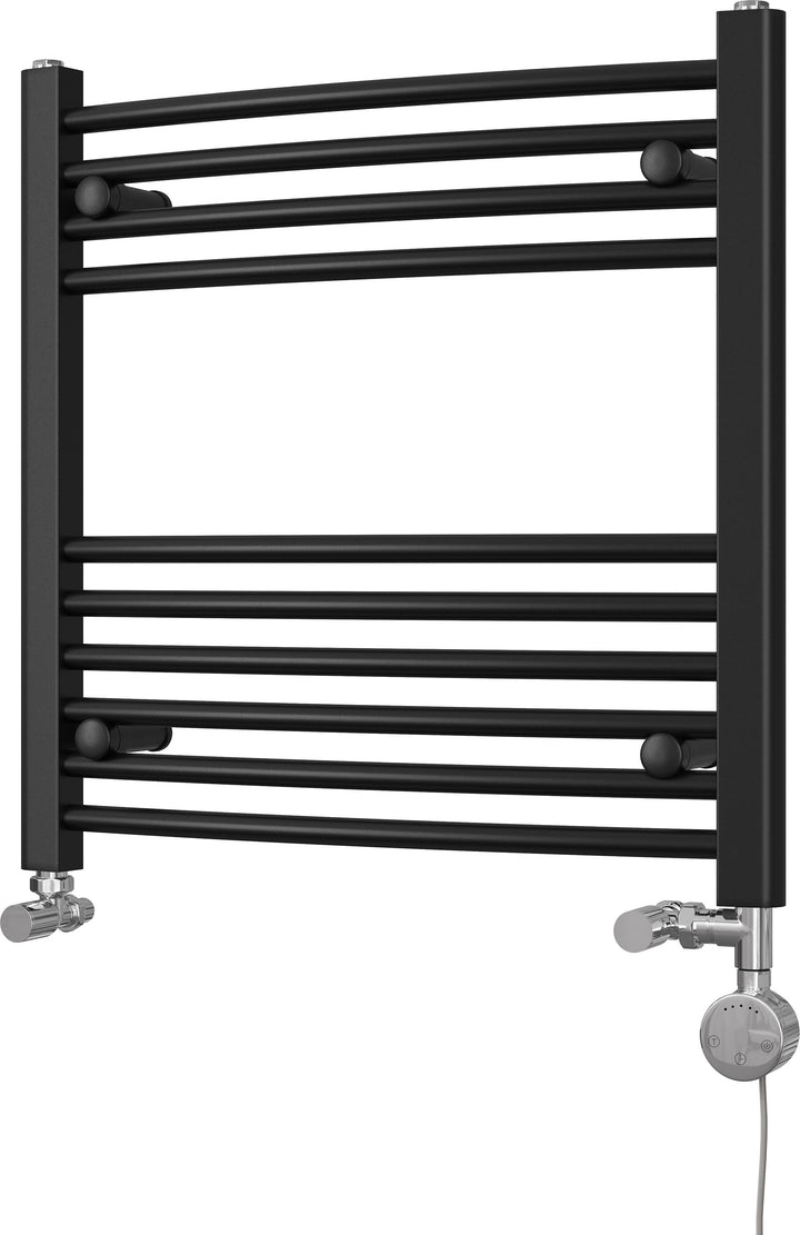 Zennor - Black Dual Fuel Towel Rail H600mm x W600mm Thermostatic - Curved