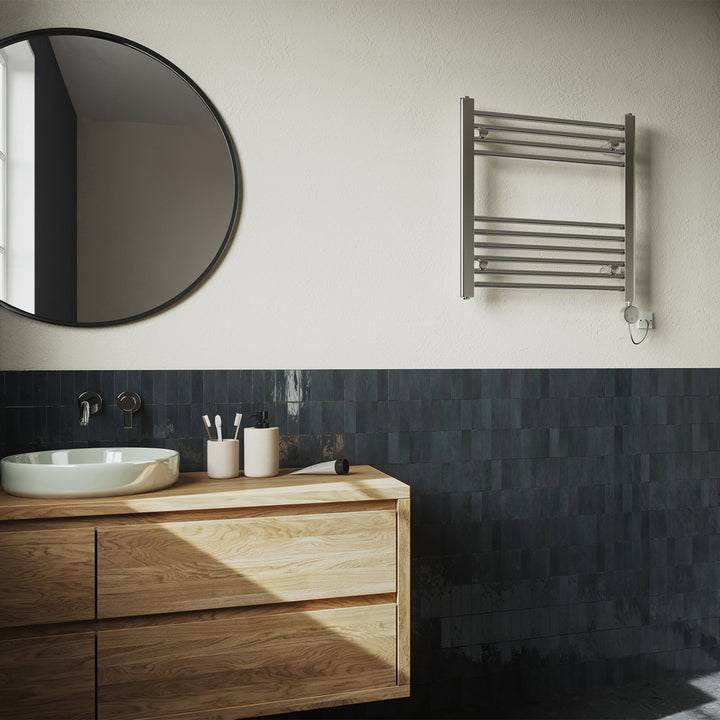 Zennor - Chrome Electric Towel Rail H600mm x W600mm Straight 300w Thermostatic