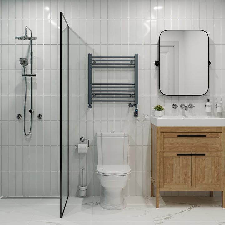 Zennor - Anthracite Dual Fuel Towel Rail H600mm x W600mm Thermostatic WIFI - Straight