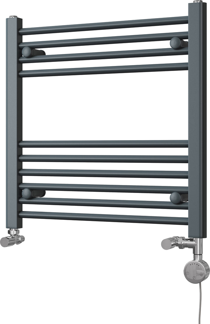 Zennor - Anthracite Dual Fuel Towel Rail H600mm x W600mm Thermostatic - Straight