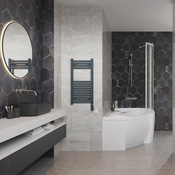 Zennor - Anthracite Electric Towel Rail H800mm x W400mm Curved 300w Thermostatic WIFI