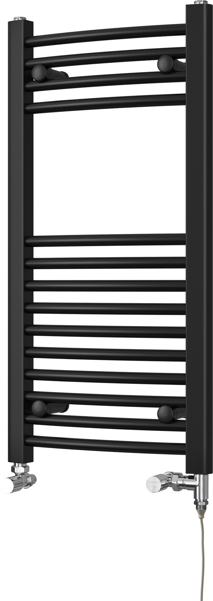 Zennor - Black Dual Fuel Towel Rail H800mm x W400mm Standard - Curved