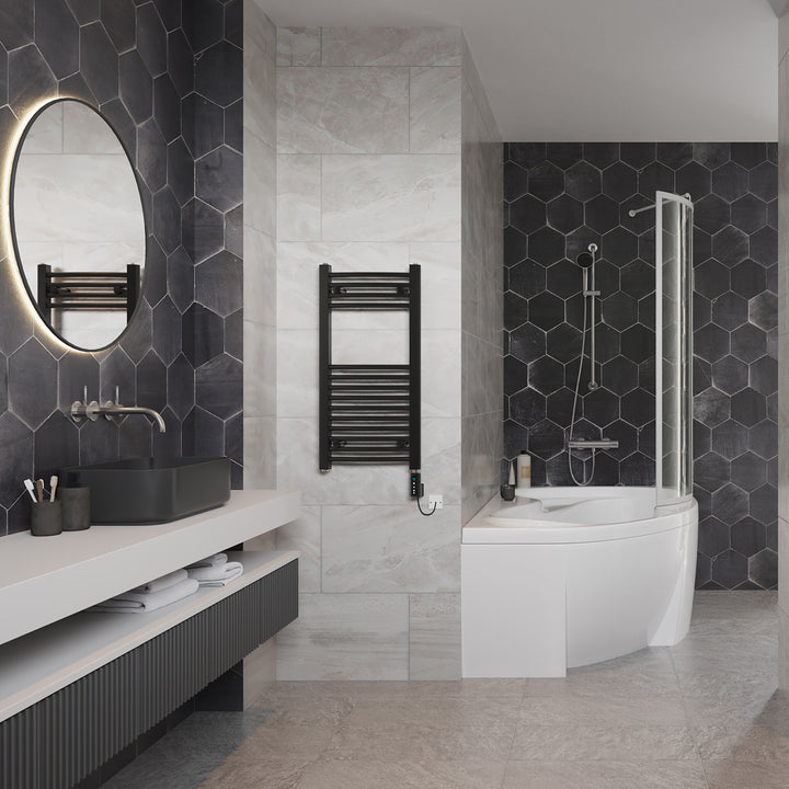 Zennor - Black Electric Towel Rail H800mm x W400mm Curved 300w Thermostatic WIFI