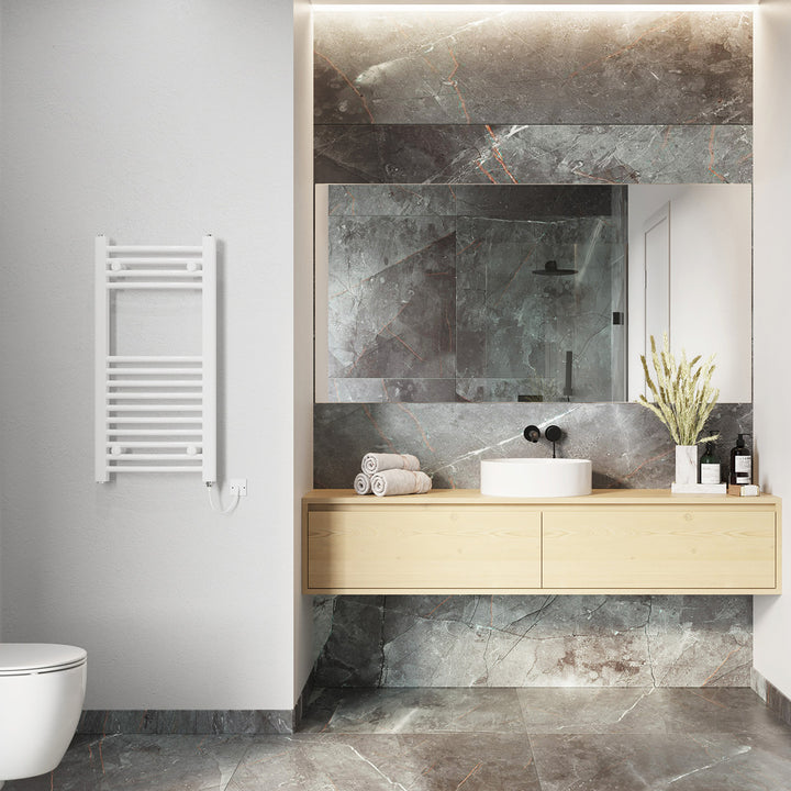 Zennor - White Electric Towel Rail H800mm x W400mm Curved 200w Standard