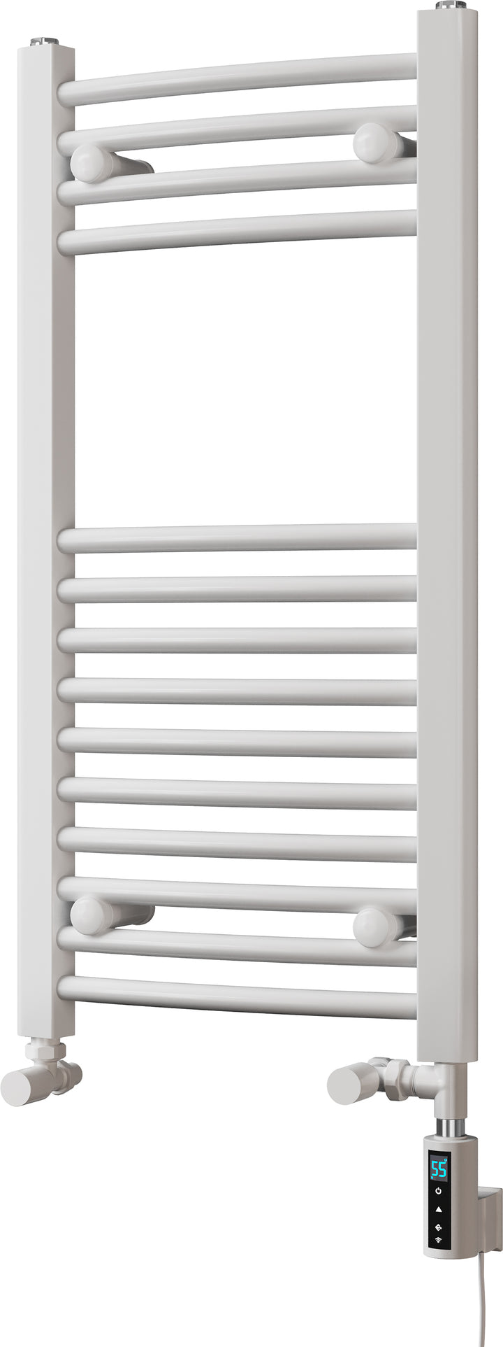 Zennor - White Dual Fuel Towel Rail H800mm x W400mm Thermostatic WIFI - Curved
