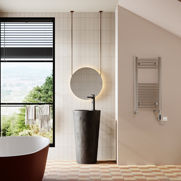 Zennor - Chrome Dual Fuel Towel Rail H800mm x W400mm Thermostatic WIFI - Straight