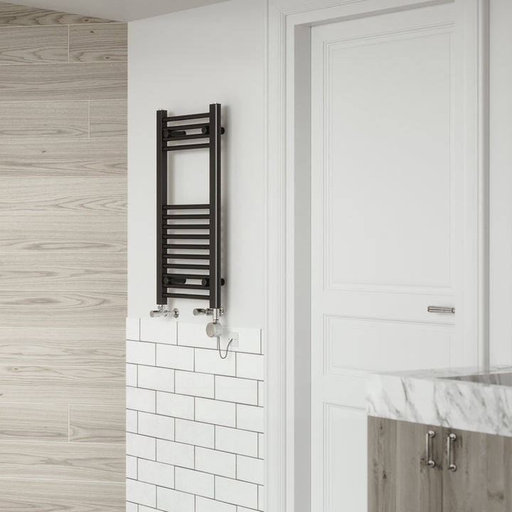 Zennor - Black Dual Fuel Towel Rail H800mm x W400mm Thermostatic - Straight