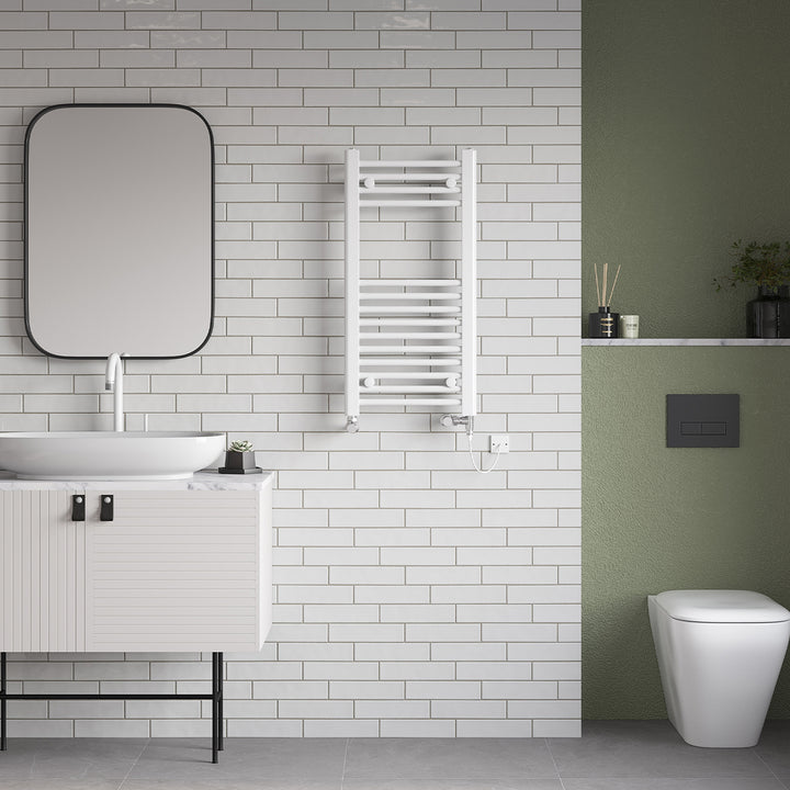 Zennor - White Dual Fuel Towel Rail H800mm x W400mm Standard - Straight