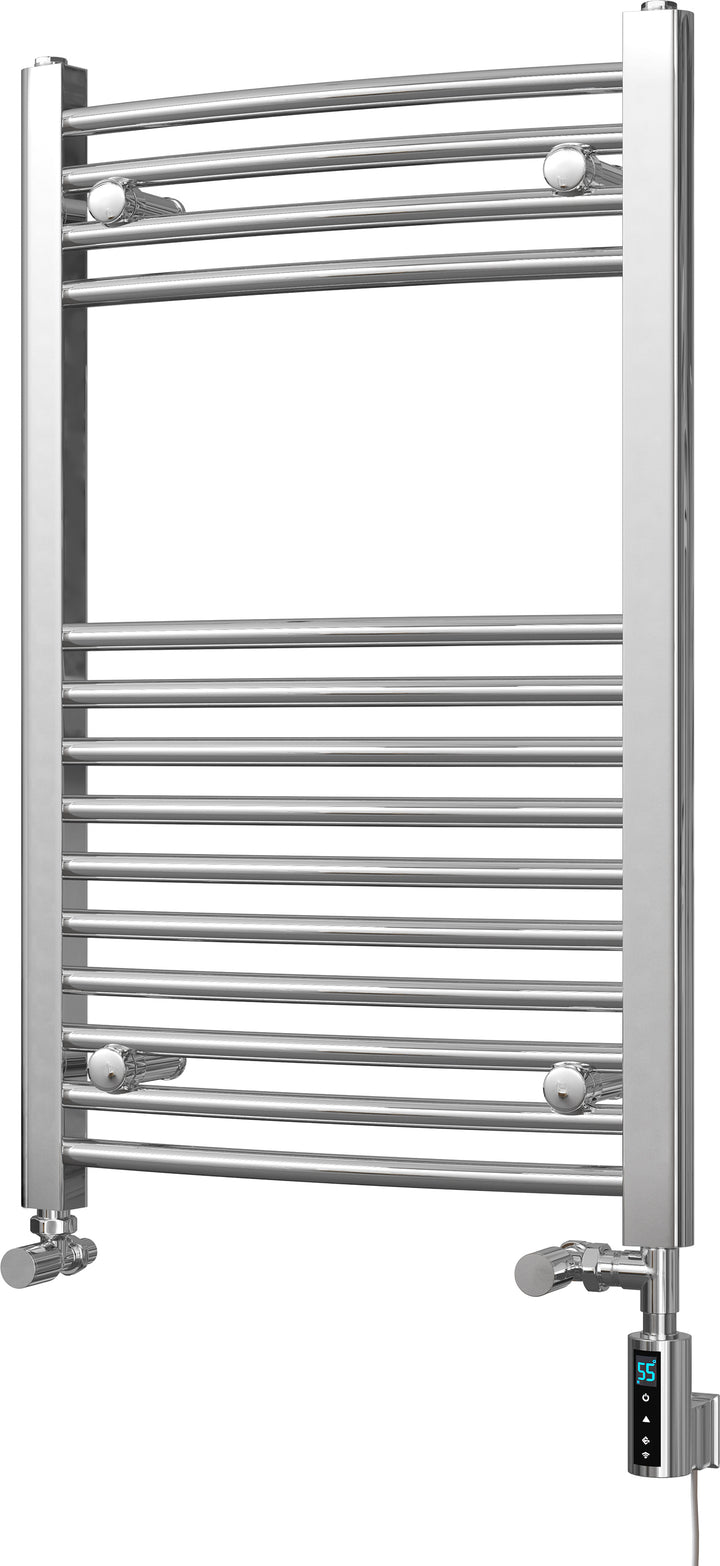 Zennor - Chrome Dual Fuel Towel Rail H800mm x W500mm Thermostatic WIFI - Curved