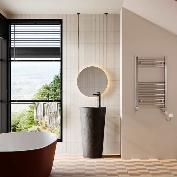 Zennor - Chrome Dual Fuel Towel Rail H800mm x W500mm Thermostatic - Curved