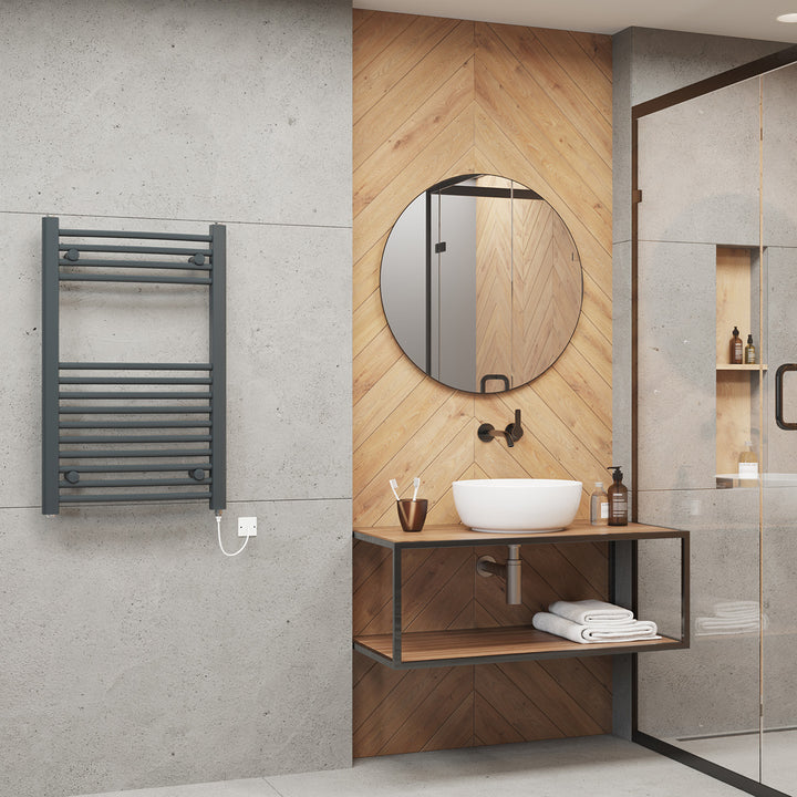 Zennor - Anthracite Electric Towel Rail H800mm x W500mm Curved 300w Standard