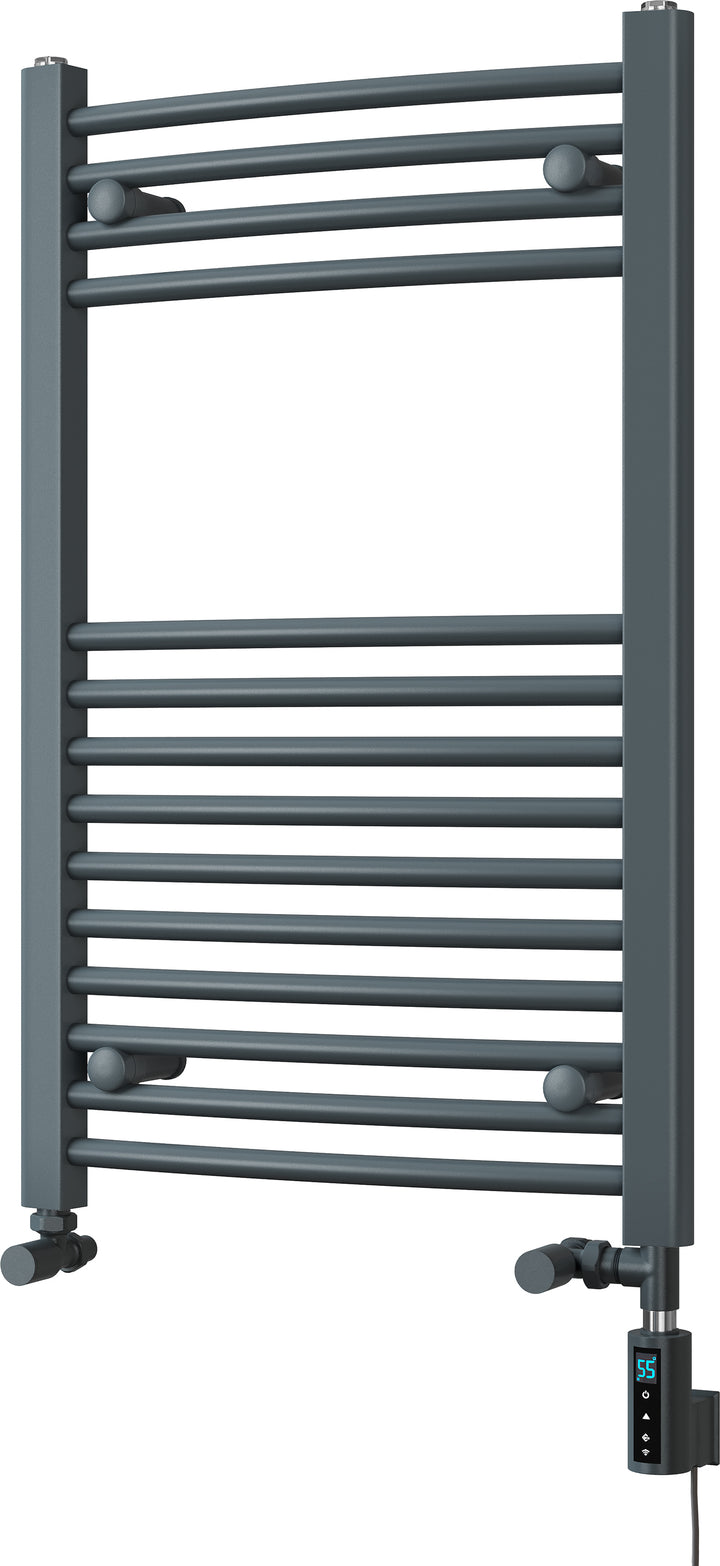 Zennor - Anthracite Dual Fuel Towel Rail  H800mm x W500mm Thermostatic WIFI - Curved