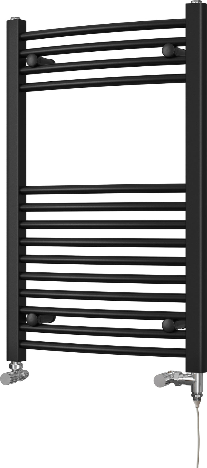 Zennor - Black Dual Fuel Towel Rail H800mm x W500mm Standard - Curved