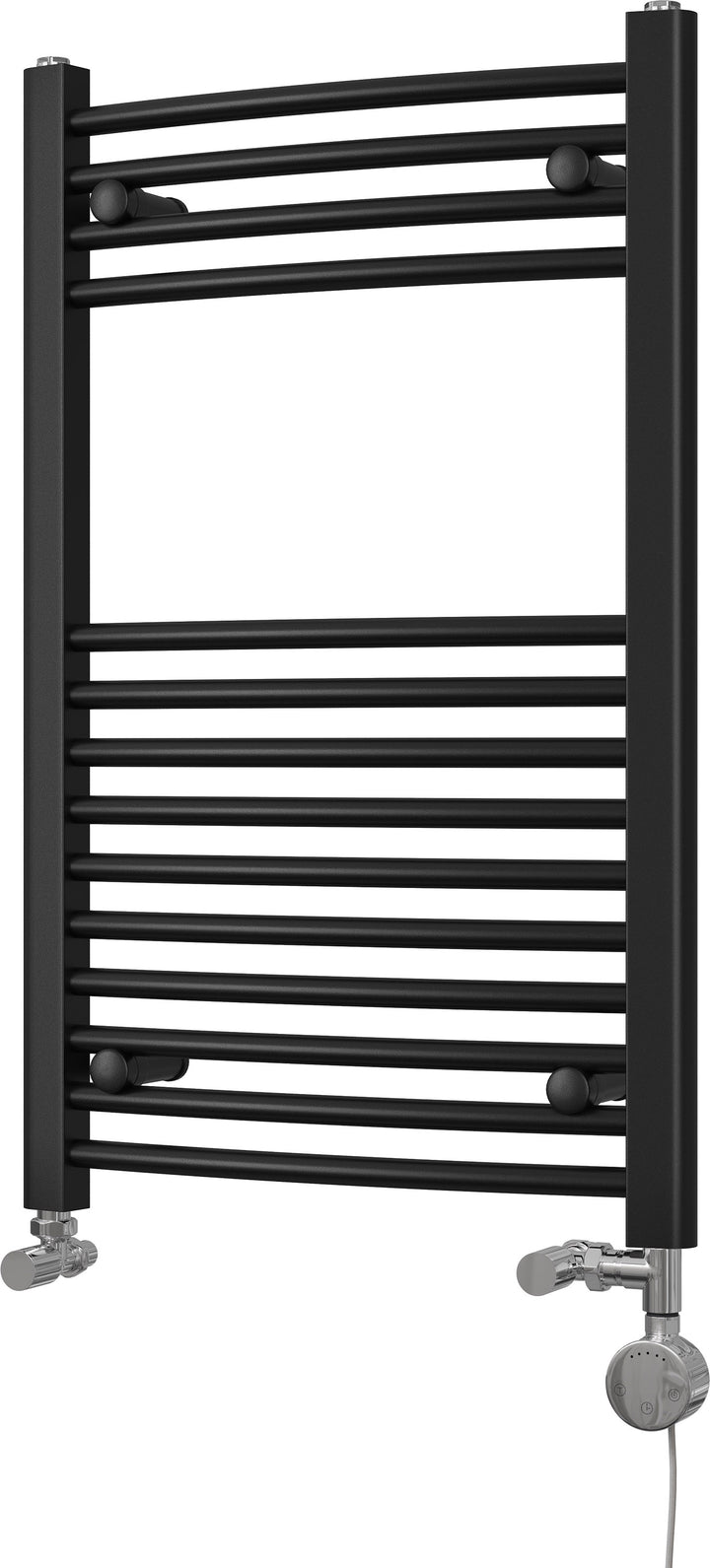 Zennor - Black Dual Fuel Towel Rail H800mm x W500mm Thermostatic - Curved