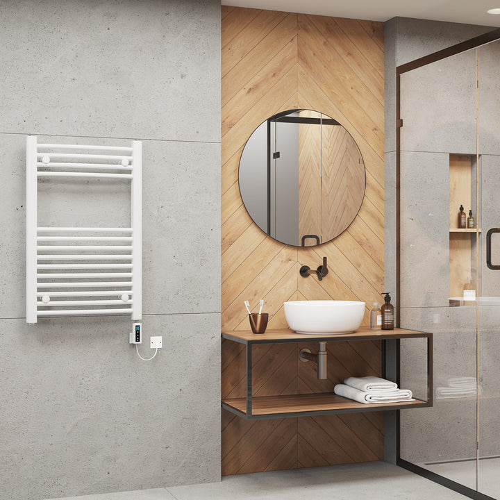 Zennor - White Electric Towel Rail H800mm x W500mm Curved 300w Thermostatic WIFI