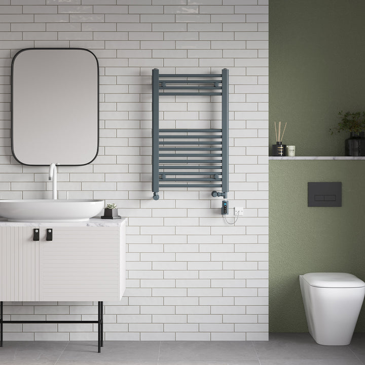 Zennor - Anthracite Dual Fuel Towel Rail  H800mm x W500mm Thermostatic WIFI - Straight