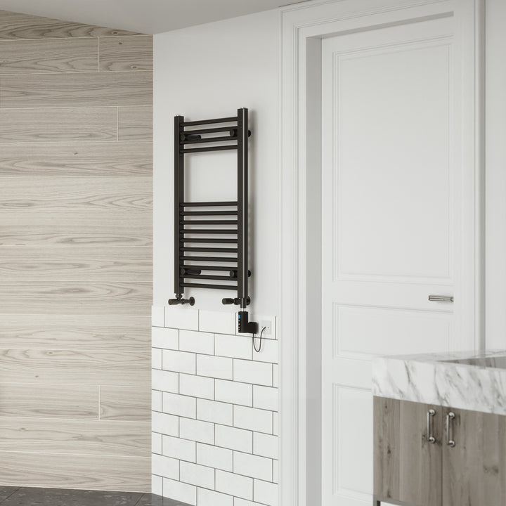 Zennor - Black Dual Fuel Towel Rail H800mm x W500mm Thermostatic WIFI - Straight