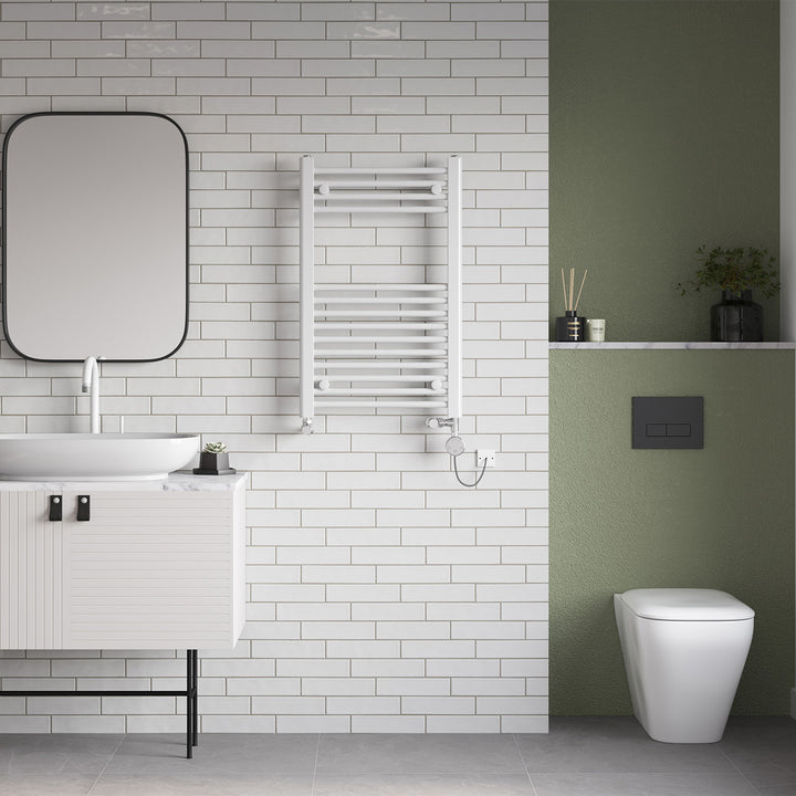 Zennor - White Dual Fuel Towel Rail H800mm x W500mm Thermostatic - Straight