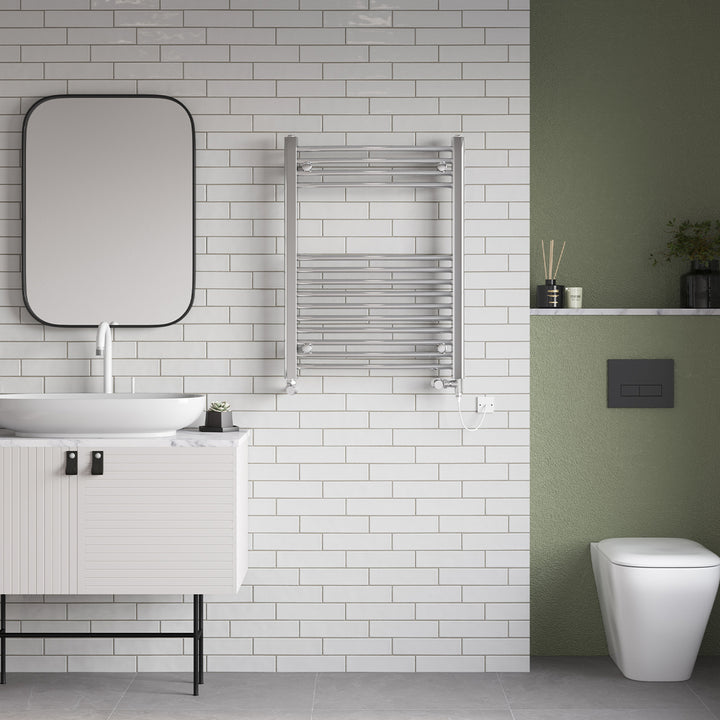 Zennor - Chrome Dual Fuel Towel Rail H800mm x W600mm Standard - Curved