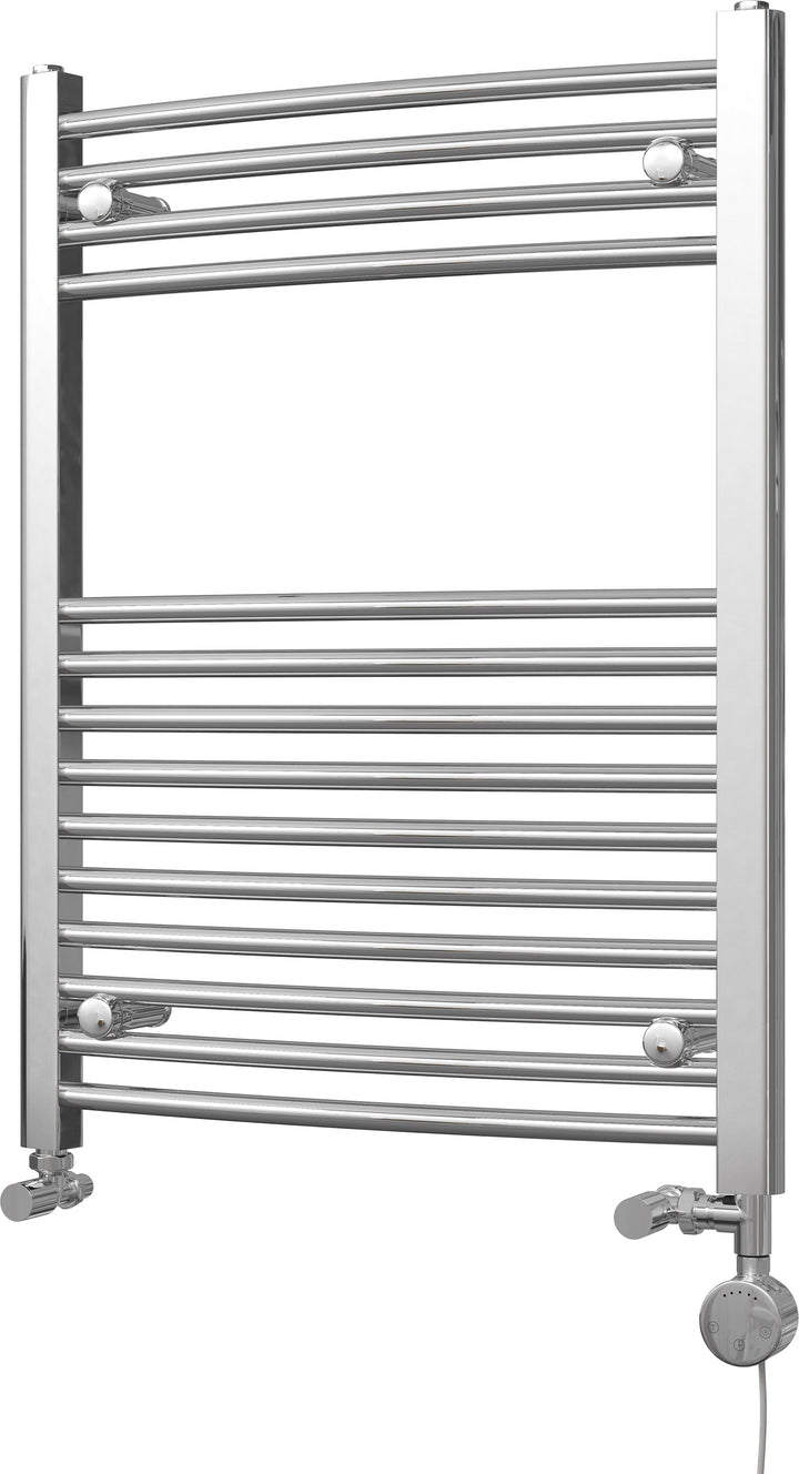 Zennor - Chrome Dual Fuel Towel Rail H800mm x W600mm Thermostatic - Curved