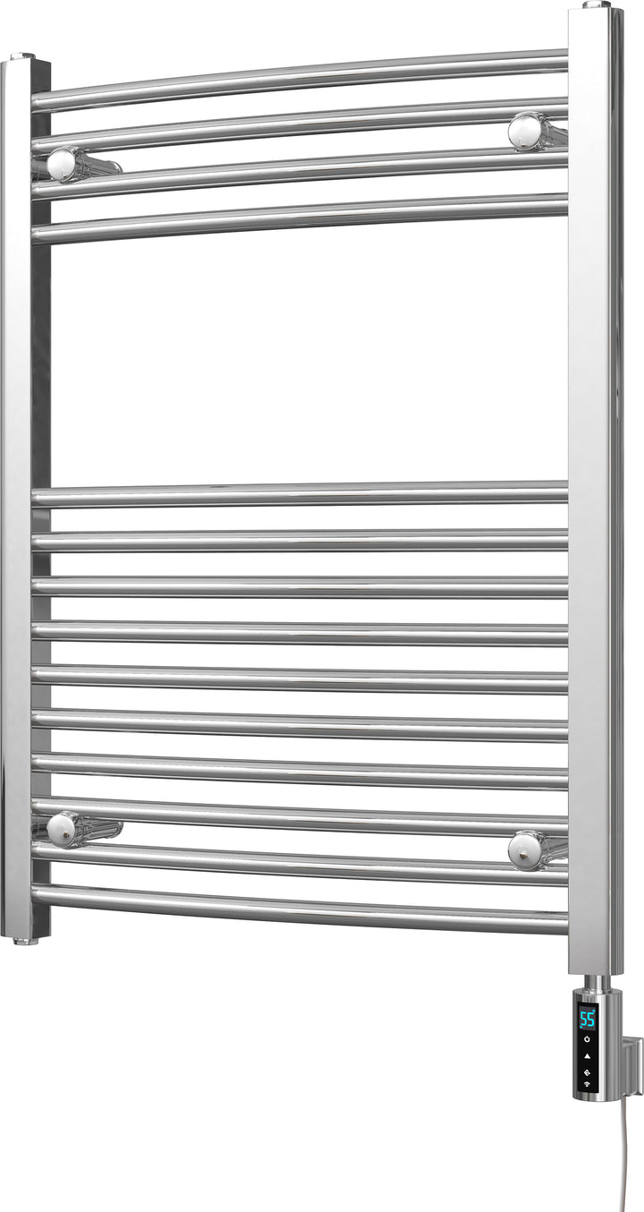 Zennor - Chrome Electric Towel Rail H800mm x W600mm Curved 300w Thermostatic WIFI