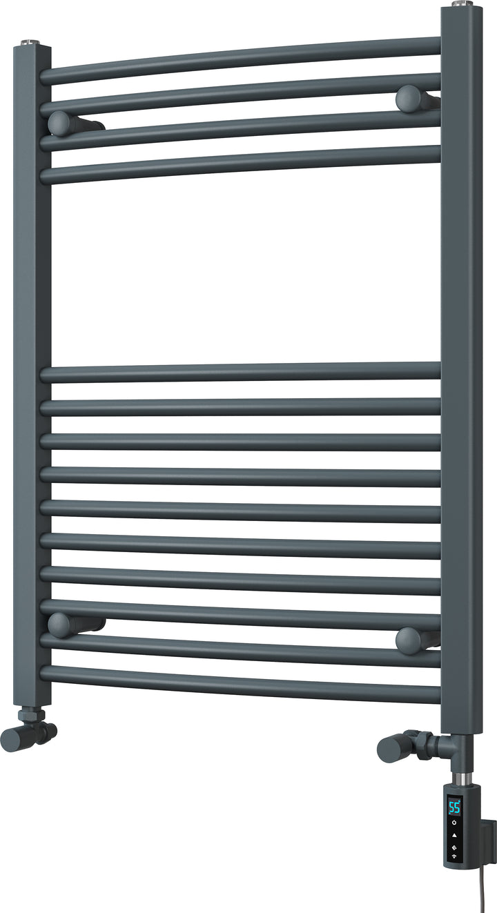 Zennor - Anthracite Dual Fuel Towel Rail  H800mm x W600mm Thermostatic WIFI - Curved