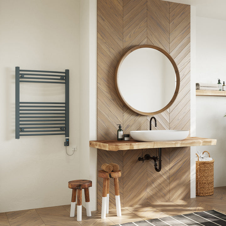 Zennor - Anthracite Electric Towel Rail H800mm x W600mm Curved 400w Thermostatic WIFI