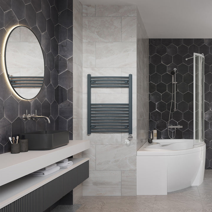Zennor - Anthracite Electric Towel Rail H800mm x W600mm Curved 400w Thermostatic