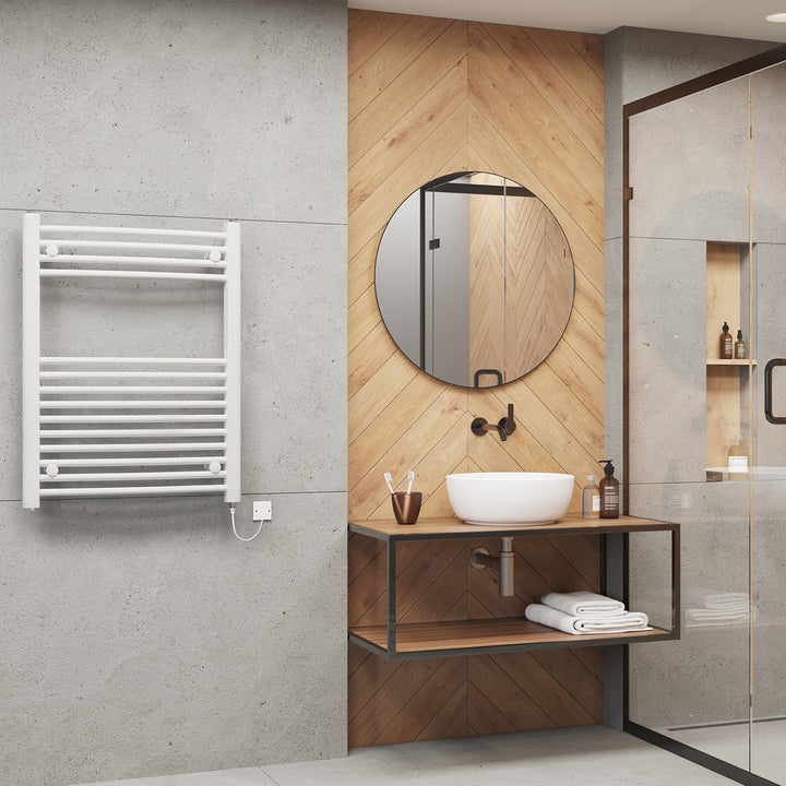 Zennor - White Electric Towel Rail H800mm x W600mm Curved 400w Standard