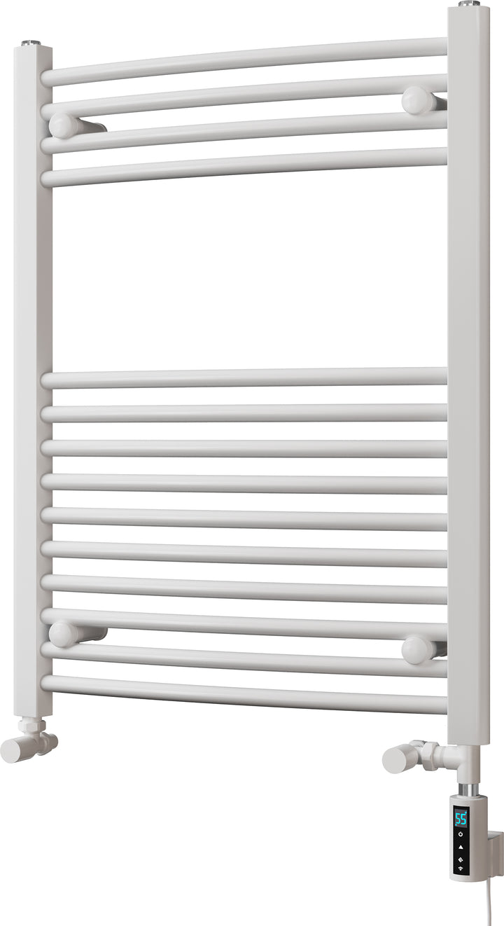 Zennor - White Dual Fuel Towel Rail H800mm x W600mm Thermostatic WIFI - Curved