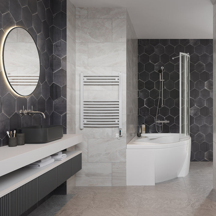 Zennor - White Electric Towel Rail H800mm x W600mm Curved 400w Thermostatic WIFI