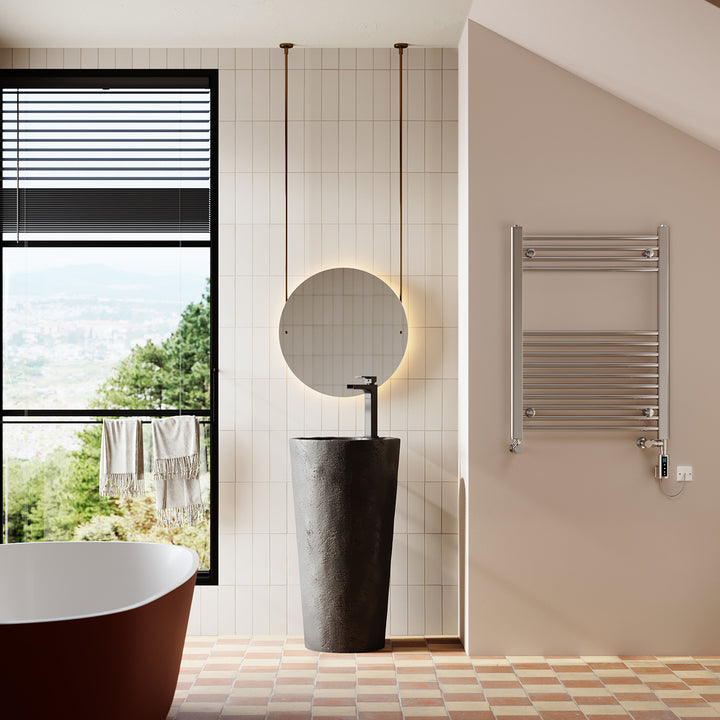 Zennor - Chrome Dual Fuel Towel Rail H800mm x W600mm Thermostatic WIFI - Straight