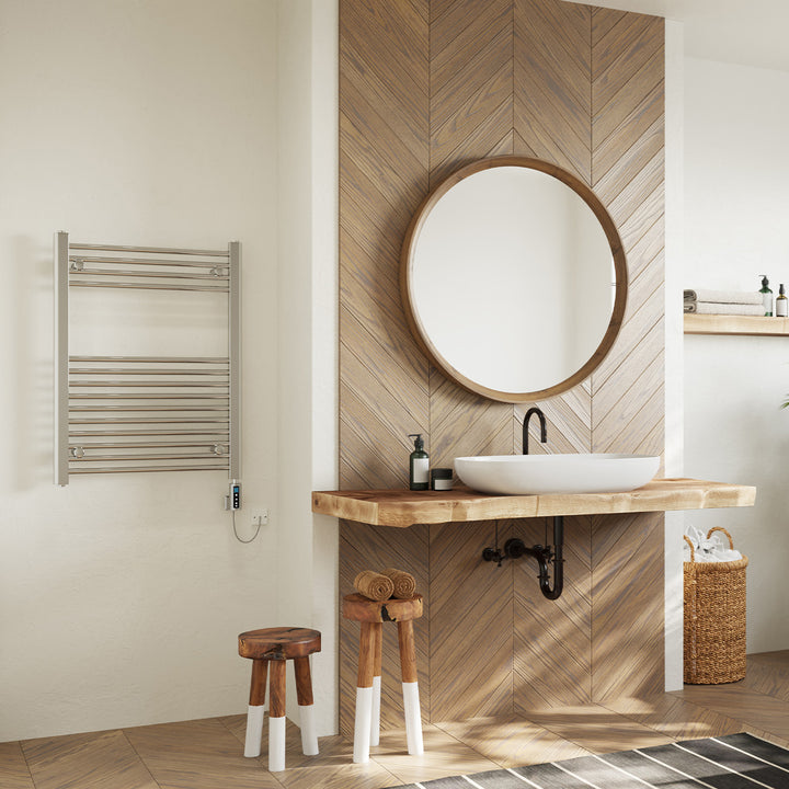 Zennor - Chrome Electric Towel Rail H800mm x W600mm Straight 200w Thermostatic WIFI