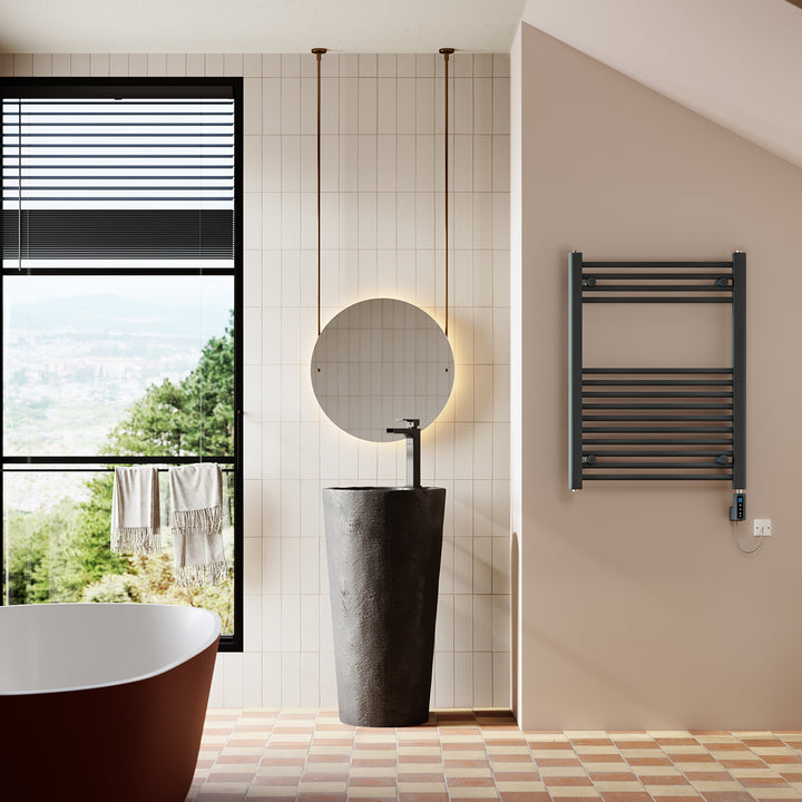 Zennor - Anthracite Dual Fuel Towel Rail H800mm x W600mm Thermostatic WIFI - Straight