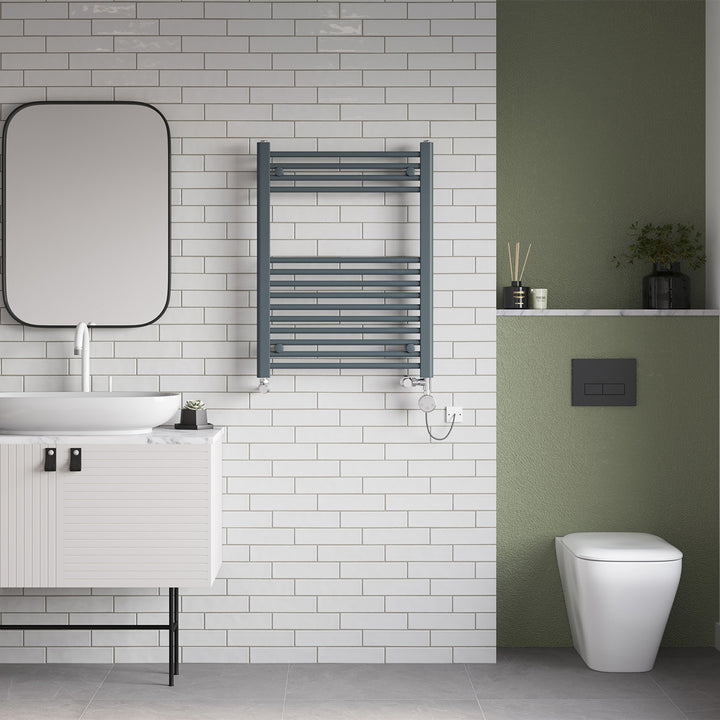 Zennor - Anthracite Dual Fuel Towel Rail H800mm x W600mm Thermostatic - Straight