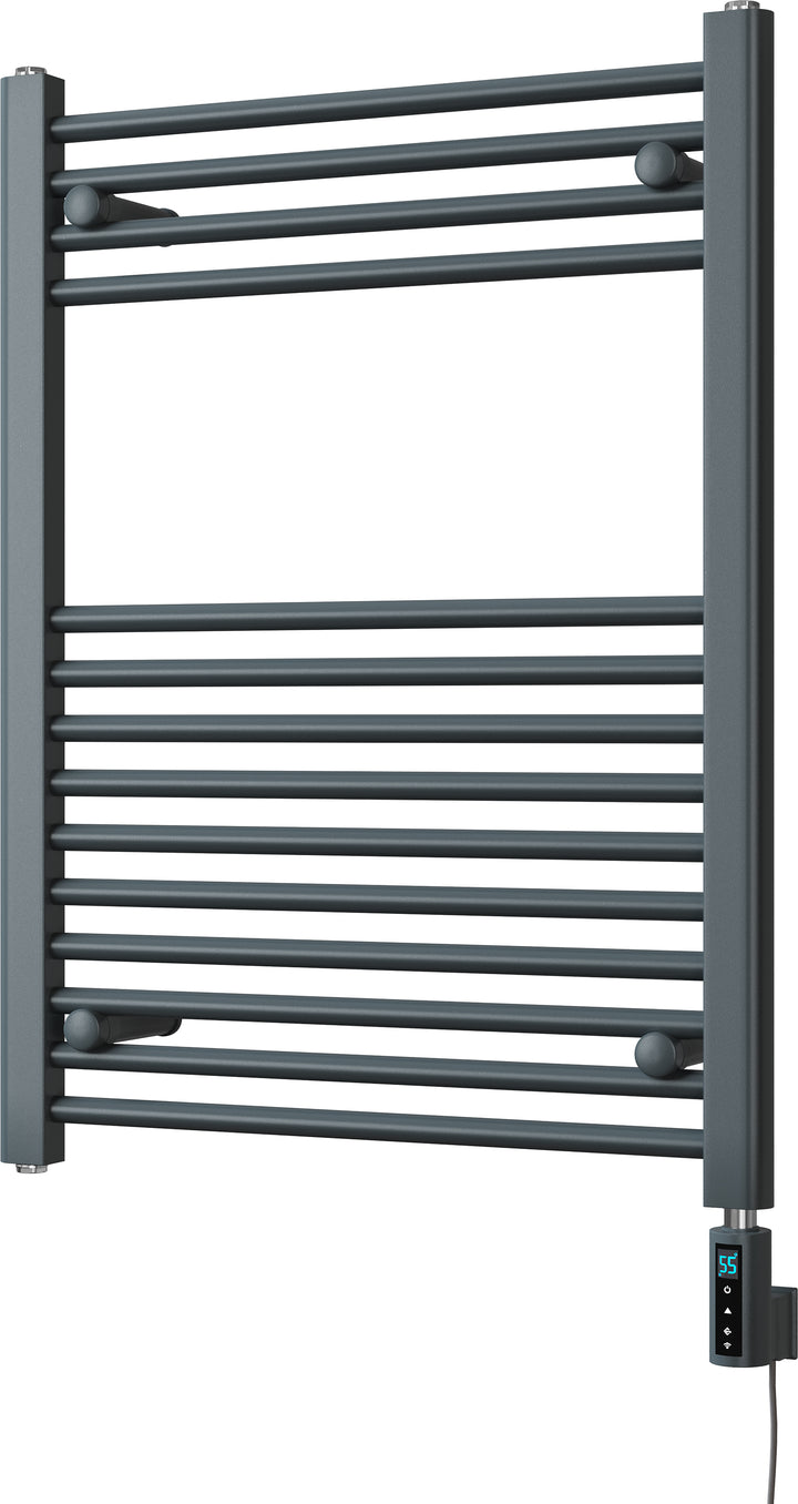 Zennor - Anthracite Electric Towel Rail H800mm x W600mm Straight 300w Thermostatic WIFI