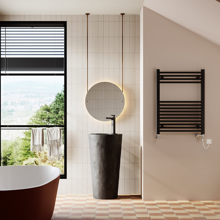 Zennor - Black Dual Fuel Towel Rail H800mm x W600mm Standard - Straight