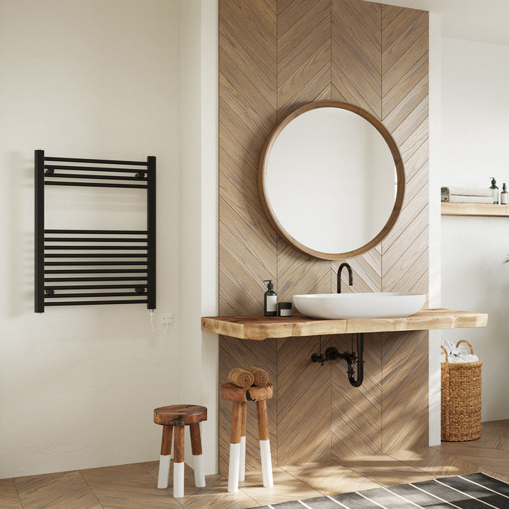 Zennor - Black Electric Towel Rail H800mm x W600mm Straight 400w Standard