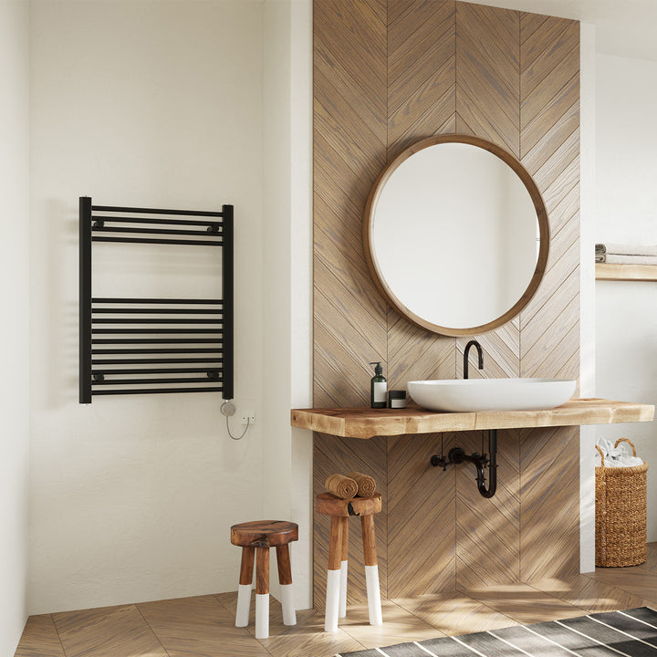 Zennor - Black Electric Towel Rail H800mm x W600mm Straight 400w Thermostatic