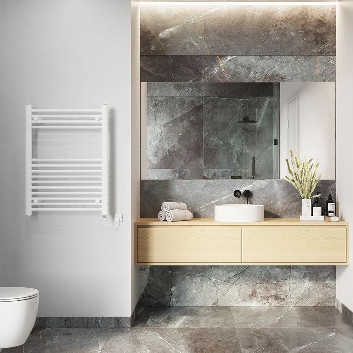 Zennor - White Electric Towel Rail H800mm x W600mm Straight 400w Standard