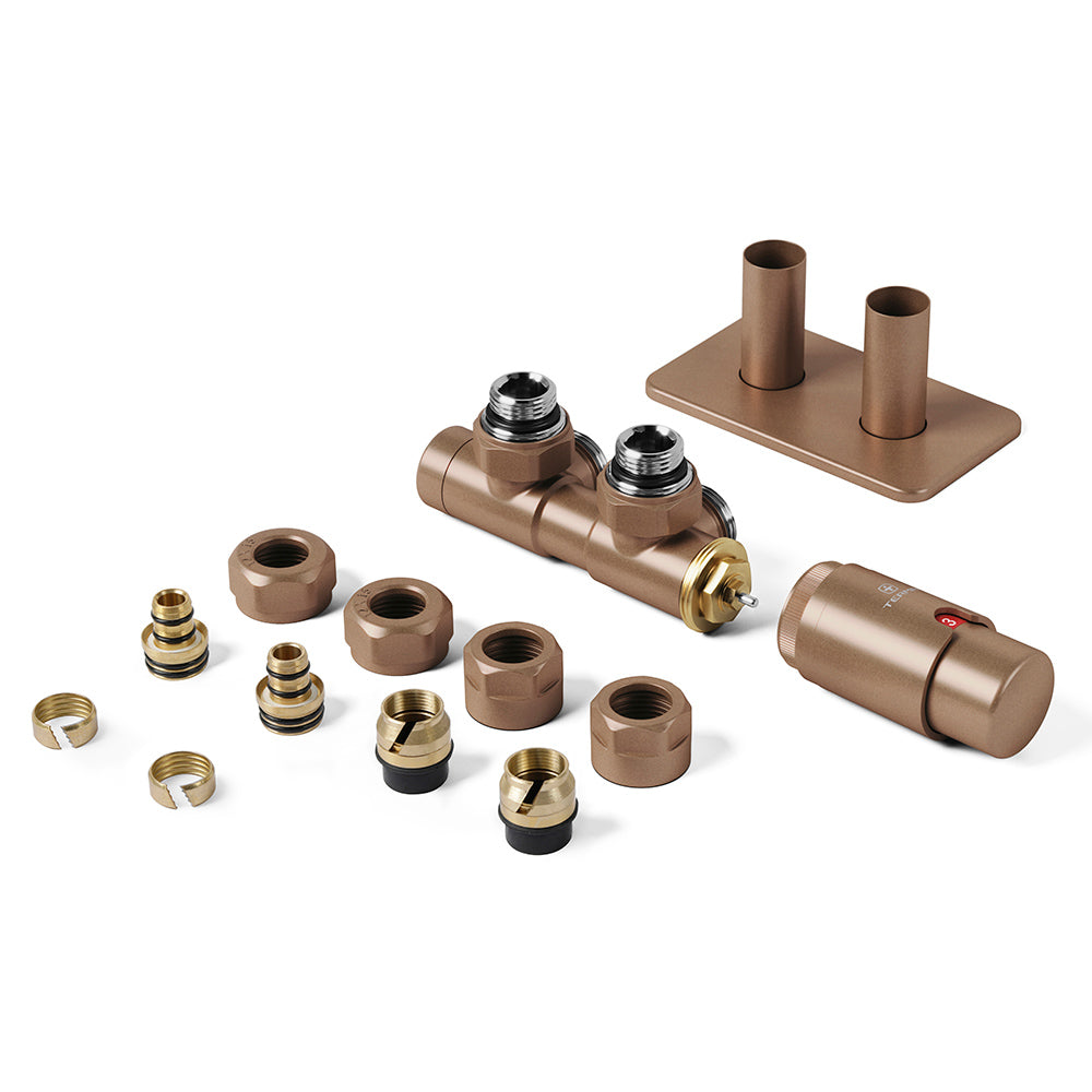 Terma Hex - Copper Right Side Thermostatic Valve Angled 15mm