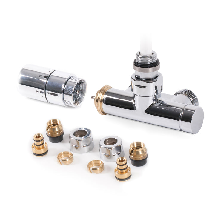 Integrated - Chrome Polished Right Side Dual Fuel Thermostatic Valve Angled 15mm