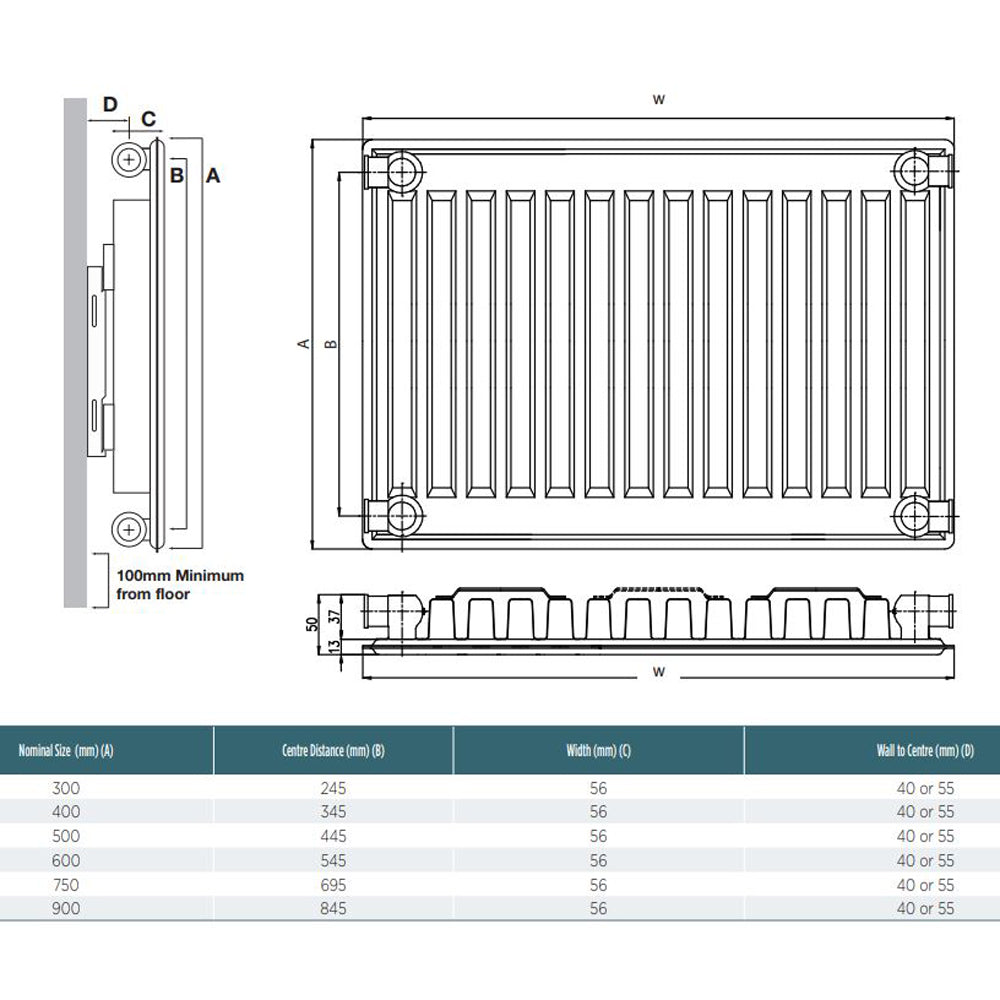 K-Rad - Type 11 Single Panel Central Heating Radiator - H500mm x W700mm