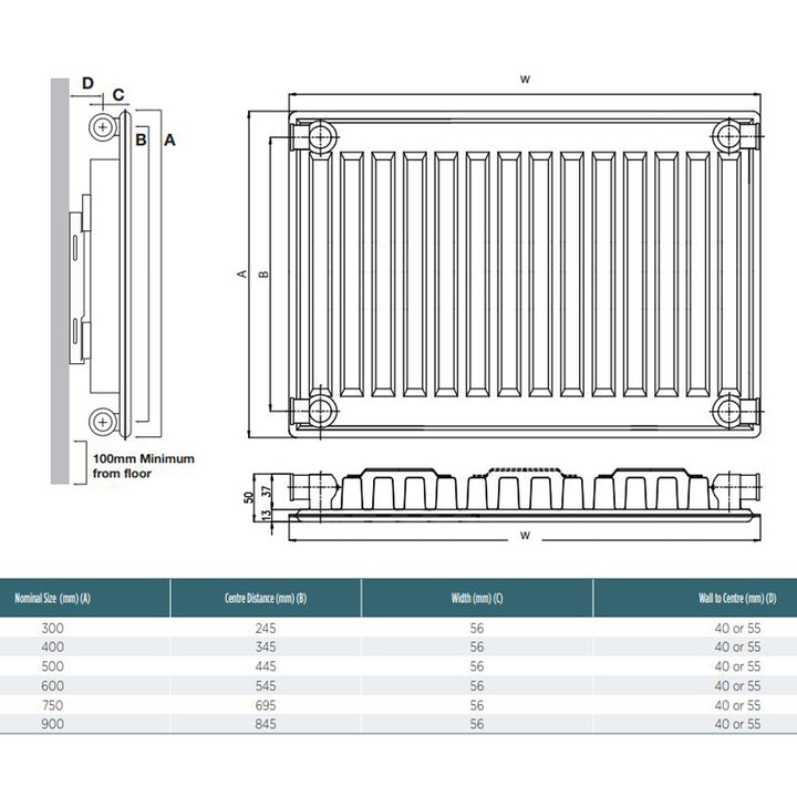 K-Rad - Type 11 Single Panel Central Heating Radiator - H500mm x W1300mm