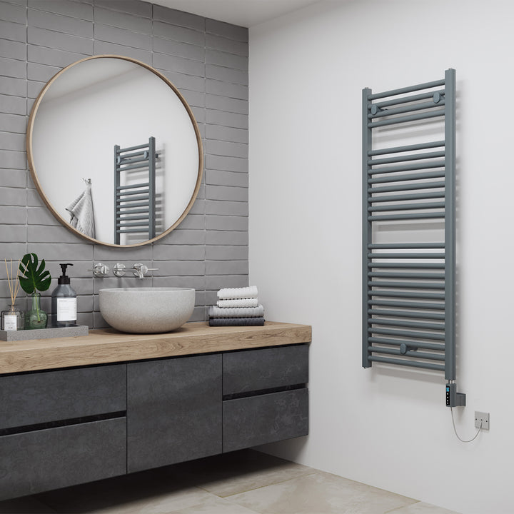 Roma - Anthracite Electric Towel Rail H1230mm x W500mm Straight 600w Thermostatic WIFI