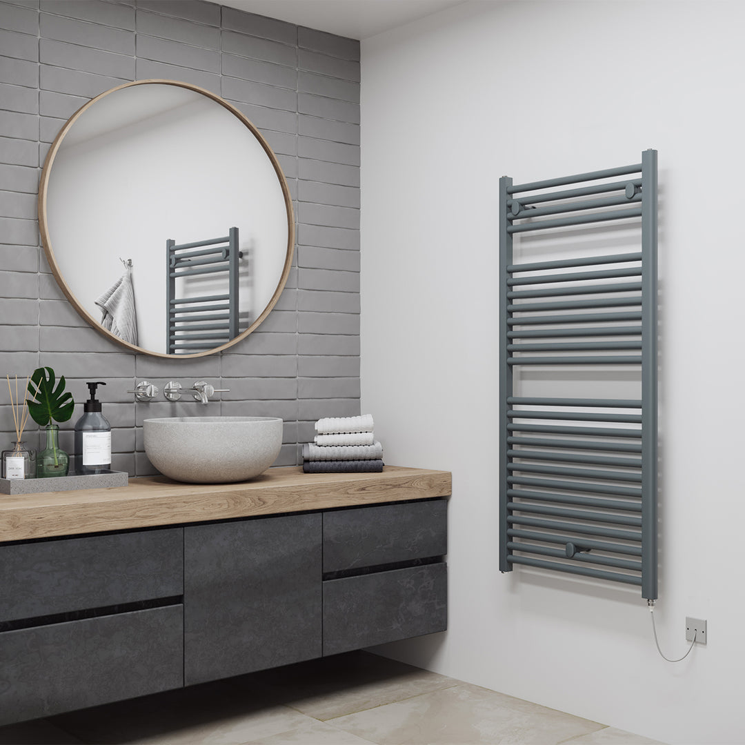 Roma - Anthracite Electric Towel Rail H1230mm x W600mm Straight 600w Standard