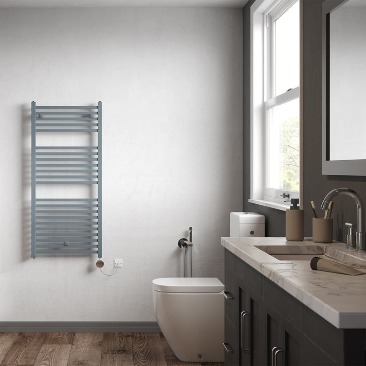 Todi - Anthracite Electric Towel Rail H1110mm x W500mm Straight 600w Thermostatic