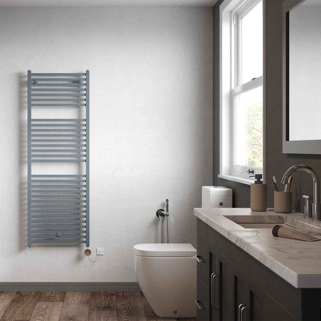 Todi - Anthracite Electric Towel Rail H1420mm x W500mm Straight 600w Thermostatic