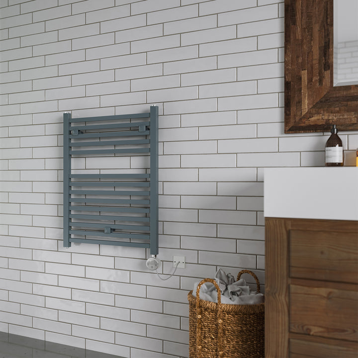 Todi - Anthracite Electric Towel Rail H690mm x W500mm Straight 300w Thermostatic